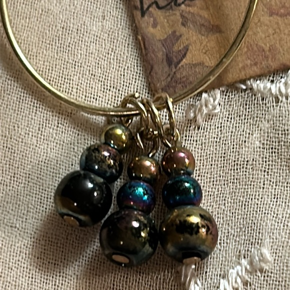 Gold Hoop Earrings with Pearlescent Bead dangle - Picture 2 of 5